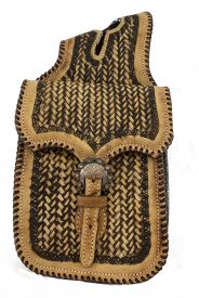 HB-08: Showman ®   Two tone basket  tooled leather  horn  bag Horn Saddle Bags Showman   