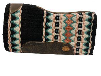 KC-3912: Klassy Cowgirl  28x30  Barrel Style pad with black multi color design with metallic rose Western Saddle Pad Showman Saddles and Tack   