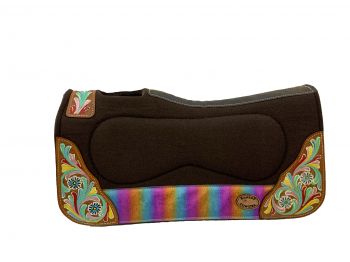 KC-3917: Klassy Cowgirl  28x30  Barrel  Style 1” brown felt  pad  with painted floral design Western Saddle Pad Showman Saddles and Tack   