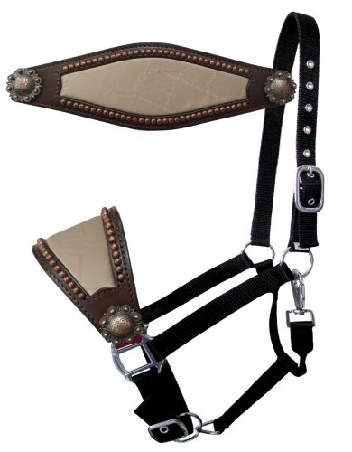 Klassy Cowgirl Argentina Cow Leather Bronc Nose Halter with Re-Purposed Michael Kors Inlay
