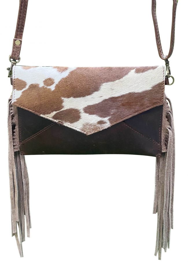 Klassy Cowgirl   Dark Leather Crossbody Bag with Brown and White hair on cowhide Default Shiloh   