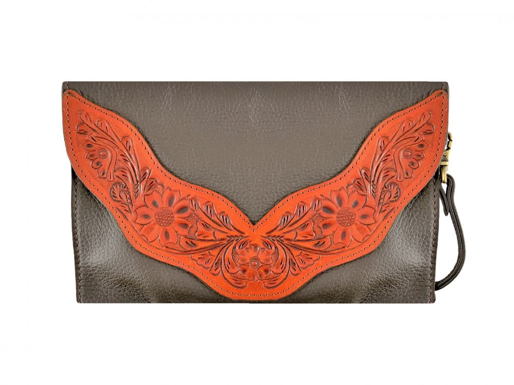 Klassy Cowgirl   Leather Crossbody Bag with Medium Oil Floral Tooled Accent Default Shiloh   