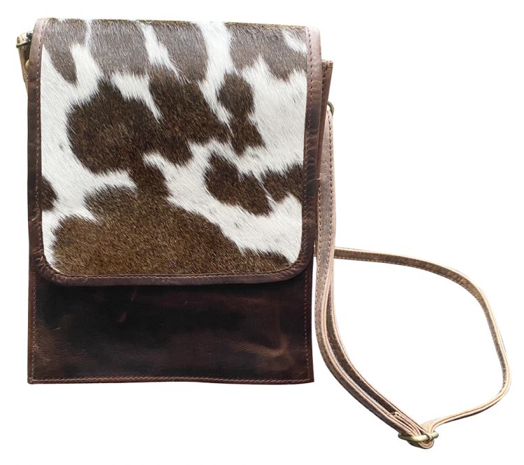 Klassy Cowgirl Leather Crossbody Bag with Hair on Cowhide W ITH Barrel Racer Brand