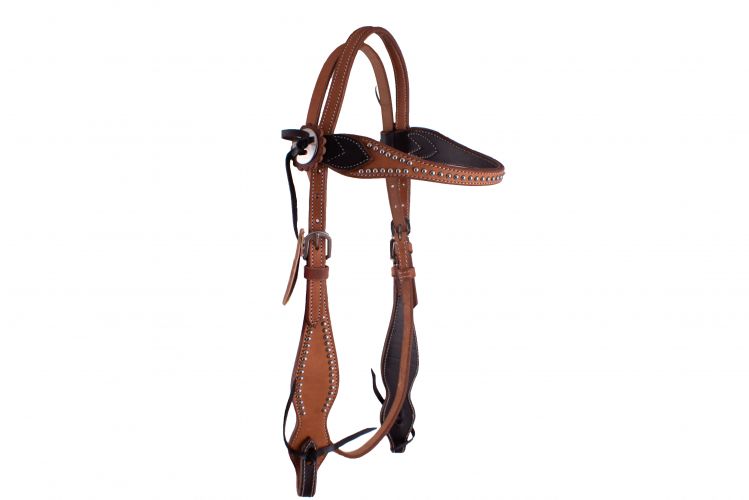 L-203: Showman ® Argentina Cow leather Browband Headstall with dark brown accent trim Primary Showman   