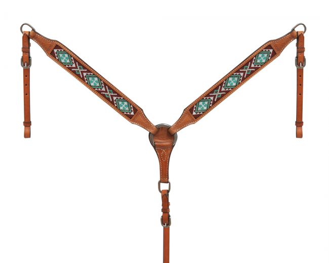 Light Brown Teal Accented Breast Collar - Showman ® 13744 Breast Collar Showman   