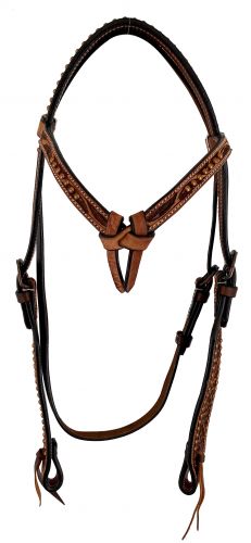 M-122: Showman ®  Medium Brown Argentina headstall with Floral Tooling and copper dots Primary Showman   
