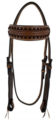 M-125: Showman ®  Medium Brown Argentina headstall with Basket Stamp Tooling and Black lacing Primary Showman   