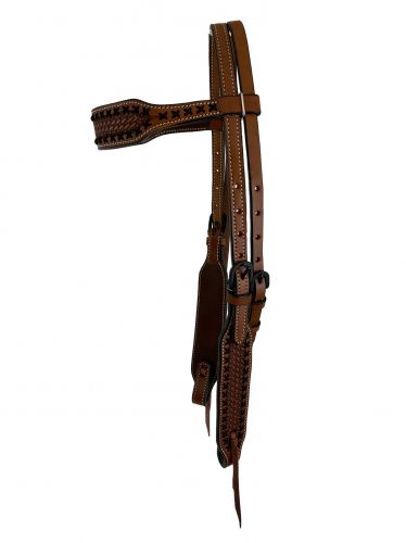 M-125: Showman ®  Medium Brown Argentina headstall with Basket Stamp Tooling and Black lacing Primary Showman   