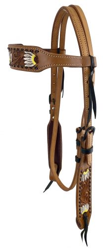 M-140: Showman ® Argentina cow leather browband headstall with hand painted sunflowers Primary Showman   