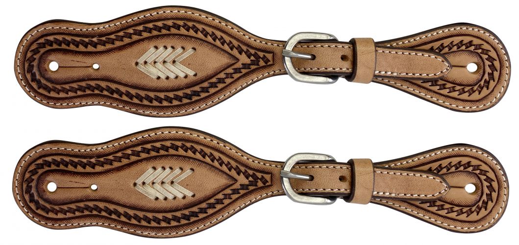 M-158: Showman® Argentina Cow Leather Embossed Men's Spur Straps Spur Straps Showman   