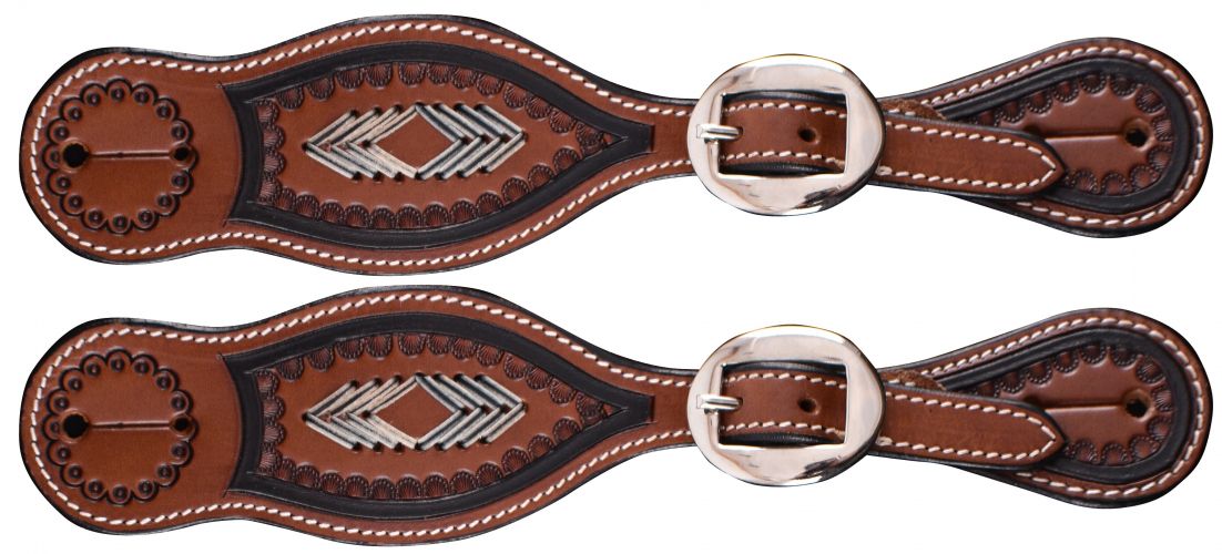 M-160: Showman® Argentina Cow Leather Embossed Youth  Spur Straps Spur Straps Showman   