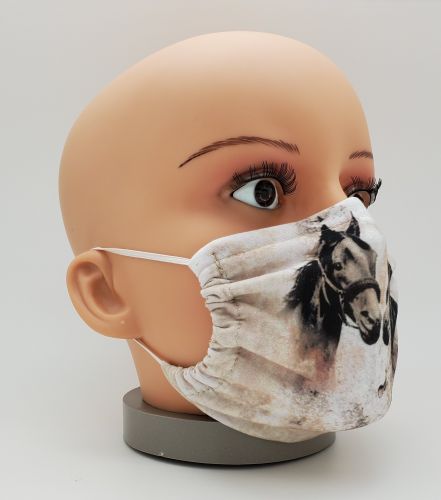 MC6457: Cotton Face Mask with Black and White Horses Design Primary Showman Saddles and Tack   