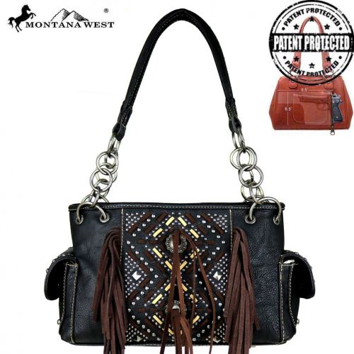 MW440G-8085: Montana West synthetic leather Conceal Carry handbag with fringe tassels, this satche Primary Showman Saddles and Tack   