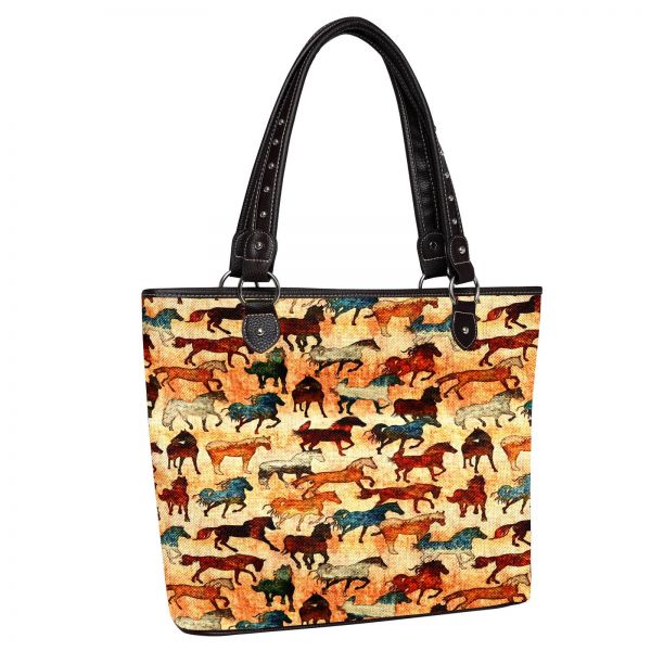 Montana West Multi Color Horse Print Canvas Tote Bag Default Shiloh   