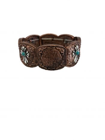 OB09419CBTQS: Western design copper bracelet with silver cross motif with turquoise stone Primary Showman Saddles and Tack   
