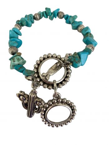 OB09424SBTQS: Western design silver & turquoise beaded bracelet with cactus dangle charm Primary Showman Saddles and Tack   