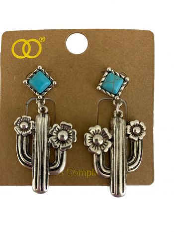 OE2862SBTQS: Silver cactus motif earring w/ turquoise accent Primary Showman Saddles and Tack   