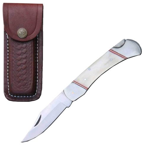 PK-116-BN: 5" White Bone Handle Pocket Knife Primary Showman Saddles and Tack   
