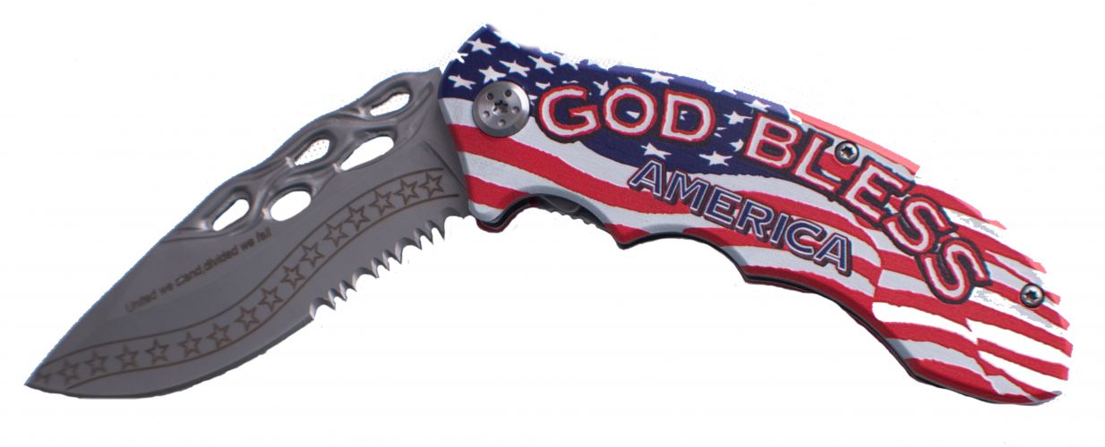 PK-939SF1: Snake Eye Tactical Spring Assist Rescue God Bless America Knife Primary Showman Saddles and Tack   