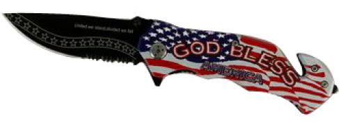 PK-966SF1: Tactical Spring Assist Rescue God Bless America Knife Primary Showman Saddles and Tack   
