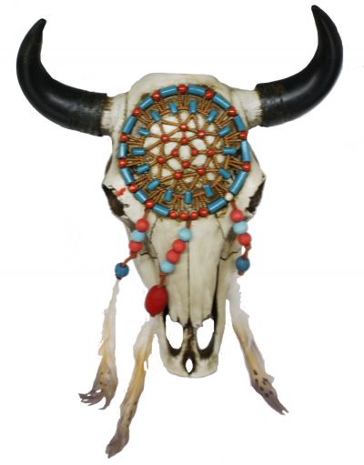 RA5977: 11" W x 12" L Resin skull with turqoise and pink dreamcatcher Primary Showman Saddles and Tack   