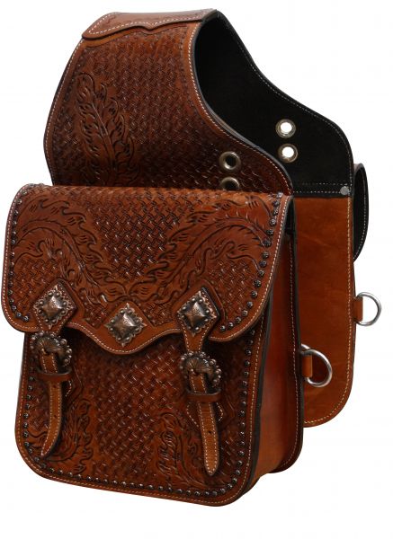 SB-53: Showman ® Tooled leather saddle bag with antique copper hardware Saddle Bag Showman   