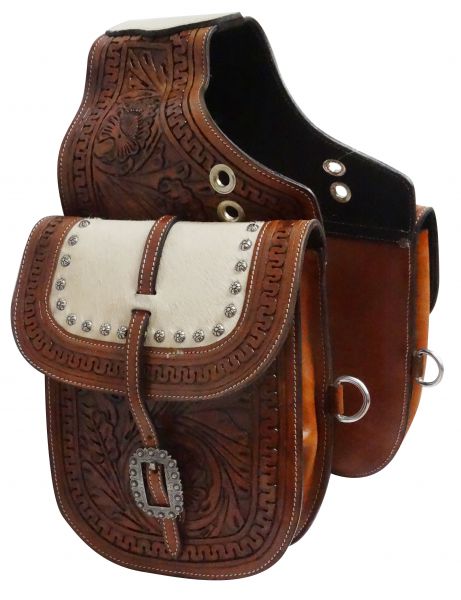 SB 57 Showman r Tooled leather saddle bag with hair on cowhide overlay Saddle Bag