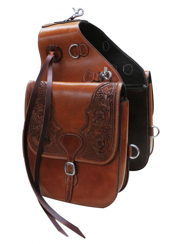SB-61: Showman ® Tooled leather saddle bag with snaps Saddle Bag Showman   