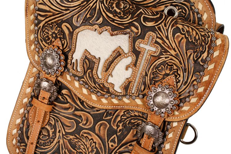 SB-65: Showman ® Tooled leather saddle bag Saddle Bag Showman   