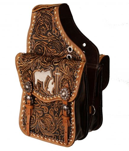 SB-65: Showman ® Tooled leather saddle bag Saddle Bag Showman   