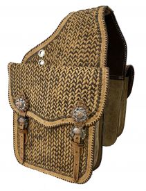 SB-69: Showman ®  Tooled leather  saddle bag  with  engraved antique bronze conchos and buckles Saddle Bag Showman   