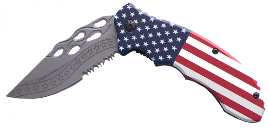 SE-939SFH: Snake Eye Tactical Spring Assist Rescue America Flag Knife Primary Showman Saddles and Tack   
