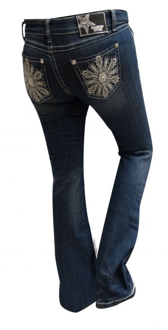 SJ12773: Rockin' Star boot cut denim jeans with embroiderd snowflake pocket Primary Showman Saddles and Tack   