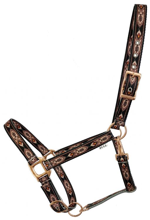 SS-09: Showman® Premium Nylon Horse Sized Halter with Black and Brown southwest design Primary Showman   