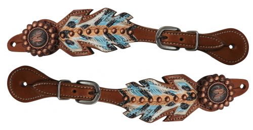 SS-15: Showman ® Medium leather hand painted feather spur straps Spur Straps Showman   