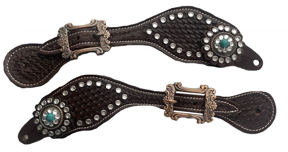SS-25: Showman ® Youth basket weave tooled spur straps Spur Straps Showman   