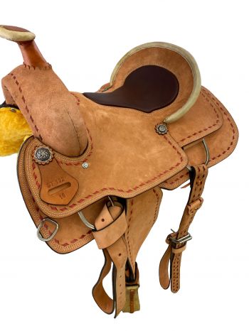 ST132: 16" Roper Style saddle tan rough out with leather inlay seat Primary Showman Saddles and Tack   