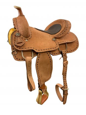 ST1322: 16" Roper Style saddle tan rough out with leather inlay seat Primary Showman Saddles and Tack   