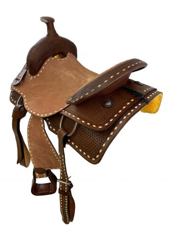 ST136: 16" Roper Style saddle with roughtout leather hard seat Primary Showman Saddles and Tack   