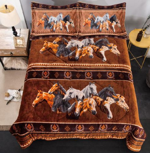SW0316Q: Queen Size 3 pc Borrego comforter set with geometric horse collage design Primary Showman Saddles and Tack   