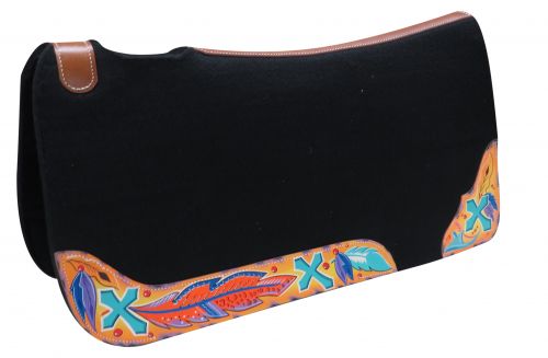 Showman 30" L X 32" W X 1" Black felt pad with hand painted cross design 22944 Western Saddle Pad Showman   