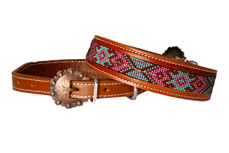 Showman Couture ®  Genuine leather dog collar beaded inlay Default Shiloh   