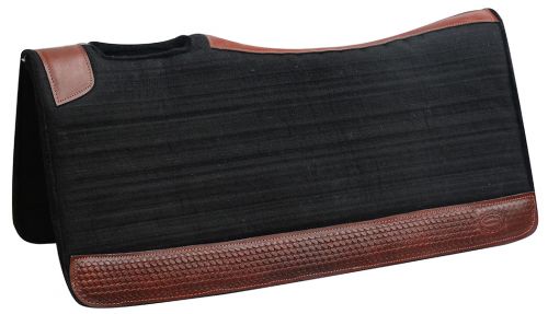 Showman  ® 32" X 31" Contoured felt pad with basket weave tooled wear leathers Western Saddle Pad Shiloh   