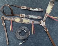 Showman  ® Black &amp; White hair on cowhide inlay Single Ear Headstall and Breast Collar Set Default Shiloh   