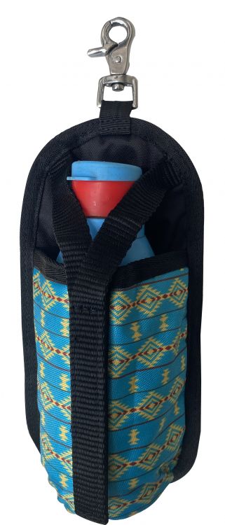 Showman  ®  Blue and yellow aztec print nylon  bottle holder with scissor snap attachment Default Shiloh   