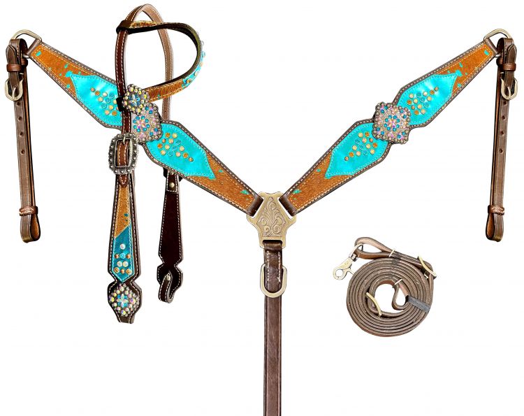 Klassy Cowgirl Leather Single Ear Headstall & Breast Collar Set w