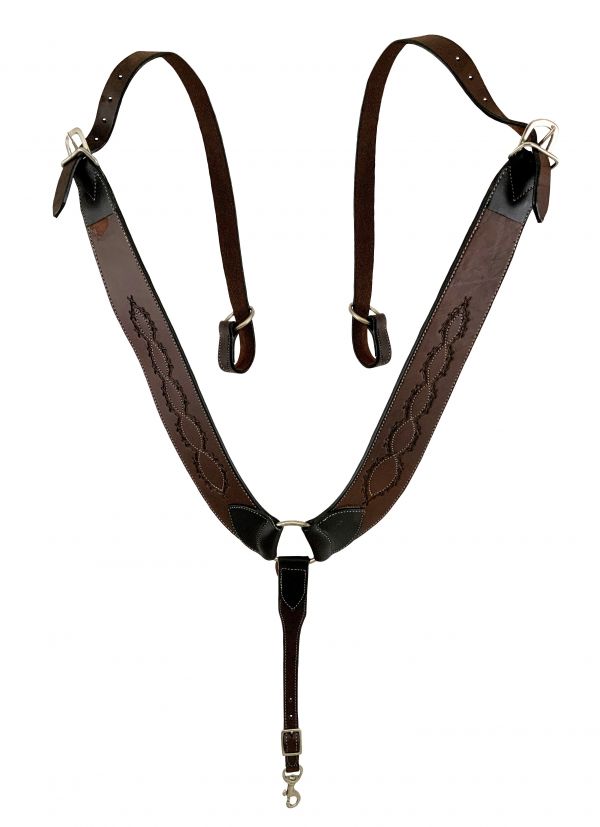 Showman  ® Dark Oil Argentina Cow Leather Barbwire tooled pulling collar Default Shiloh   