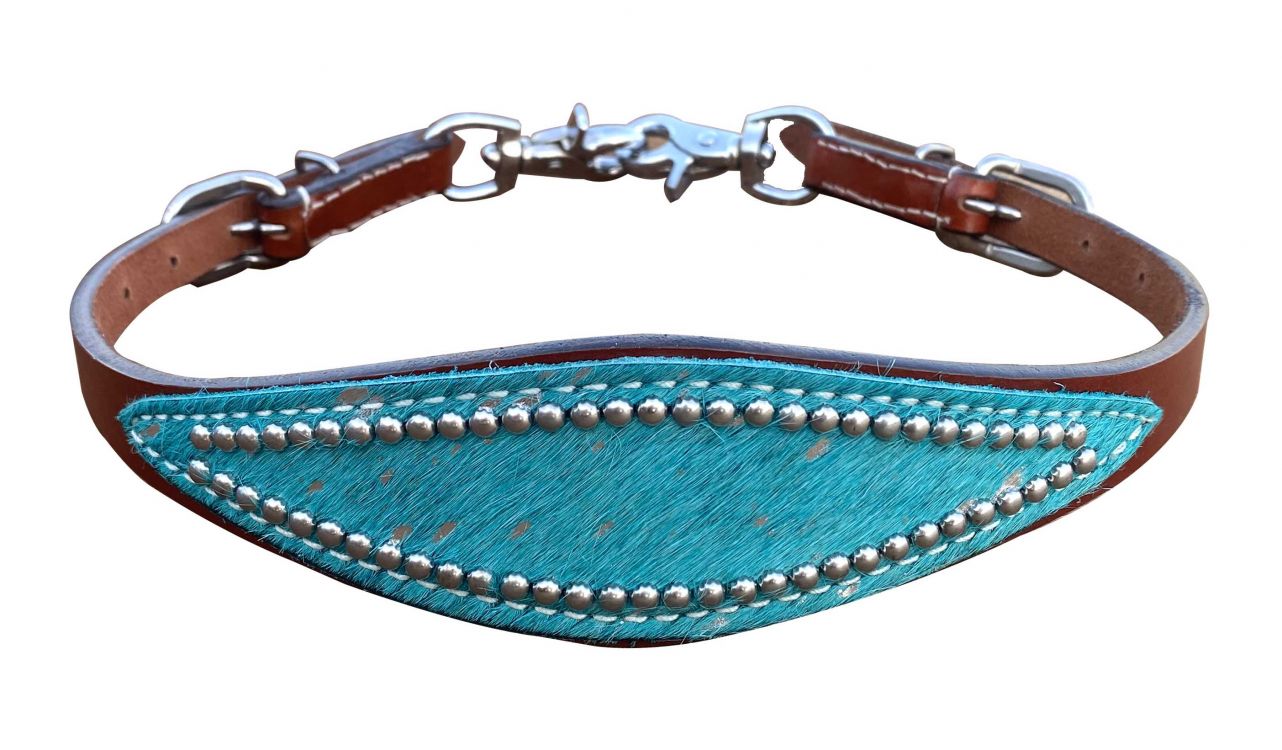 Showman ®   Medium Oil Leather wither strap with teal acid wash hair on cowhide overlay Default Shiloh   