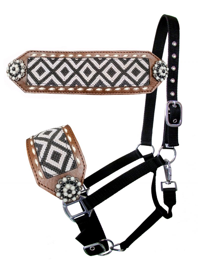 Showman ®  Nylon bronc halter with woven fabric southwest inlay Default Shiloh   
