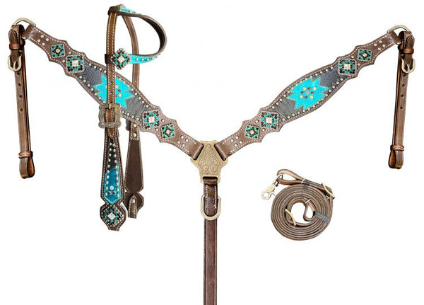 Showman ® One Ear headstall and breast collar set with bling